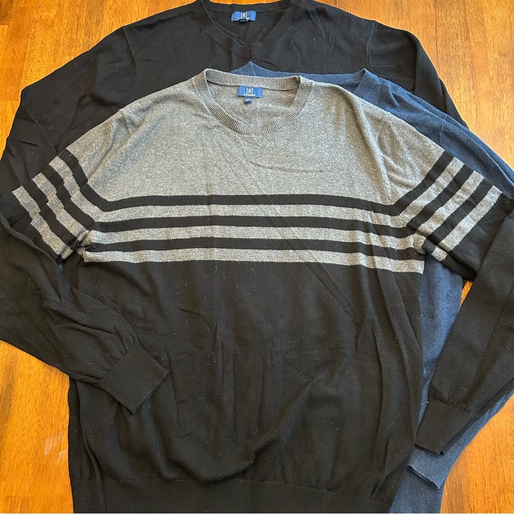 Men’s XL Sweater Set (3)| 2 V-Neck + 1 Crewneck | Cotton Blend | Black Blue Gray - Picture 3 of 6